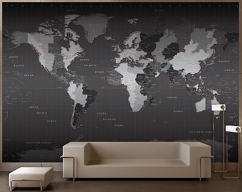 World Time Zones Map Wallpaper Mural - Giant World Map - Peel & Stick Fabric Removable Wallpaper Map Wall Decal - Timezones World Map Mural