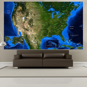 Muurschildering kaart VS satellietbeeld - Behang kaart VS - Peel & Stick-stof - Eenvoudige installatie en verwijdering