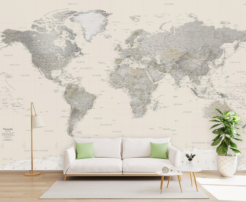World Map Wall Art World Map Decal Removable Wallpaper Map Etsy