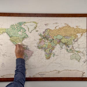Large Push Pin Map | World Travel Map | Personalized World Map | Classic Beige Antique Ocean