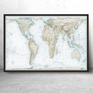 Accurate World Map | Wall Art Map of the World | Countries Labeled in True Proportions | Large Size Map Print