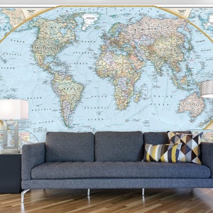 National Geographic World Map Wall Mural - 125th Anniversary Edition- Giant Removable Wallpaper - NatGeo Map of World - Wall Decal