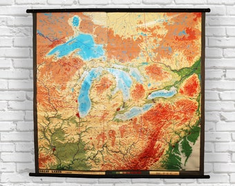 USA Great Lakes Region Übertriebene Reliefkarte - Vintage New Old Stock - Große Midwest Extreme Reliefkarte | 5' x 5' (60" x 60") |