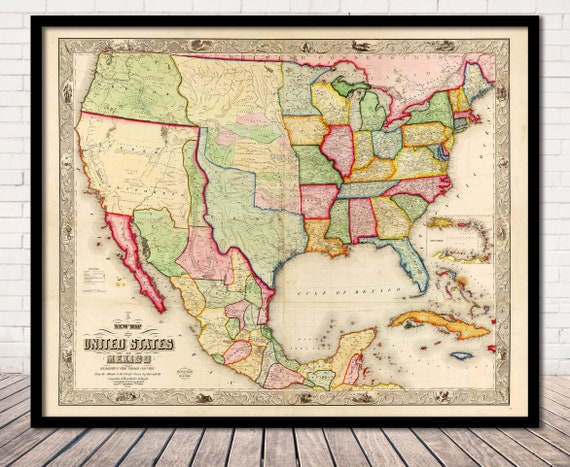 Old Mexico Map States United States & Mexico 1847 Antique Map Reproduction Fine Art | Etsy Ireland