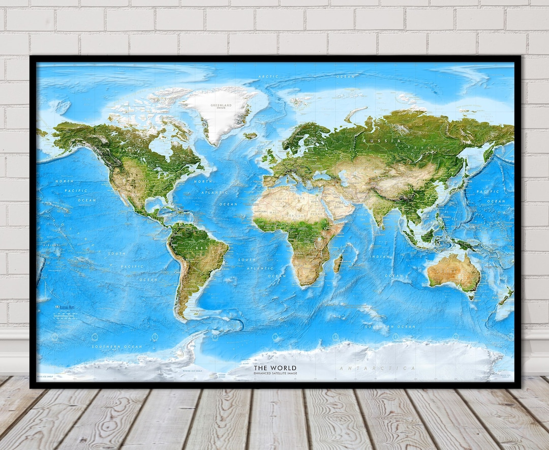 Buy Enhanced World Satellite Image Wall Map Large World Map Online in India  Etsy