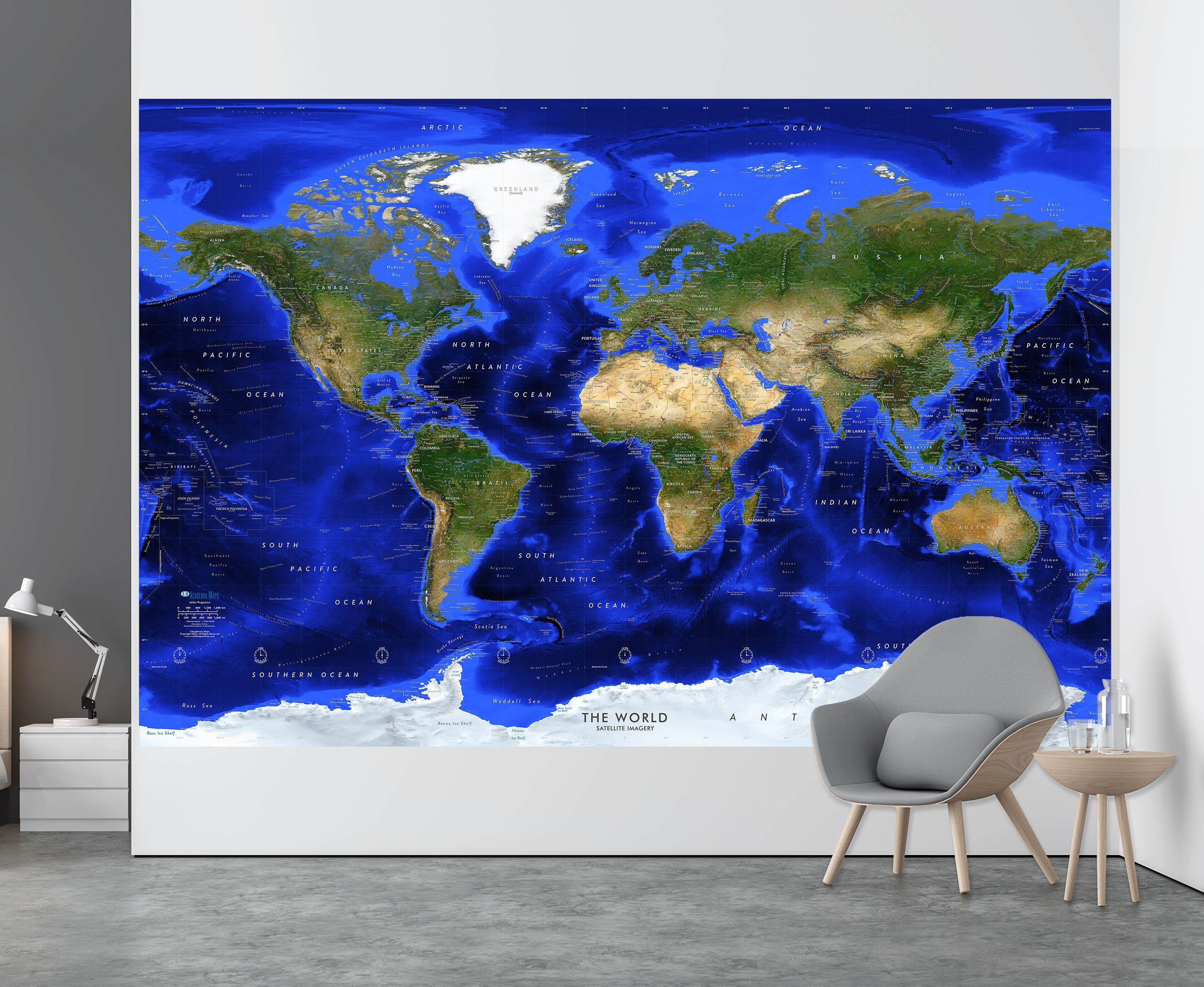 Physical World Map Wall Mural - Miller Projection - Peel & Stick Removable  Wallpaper