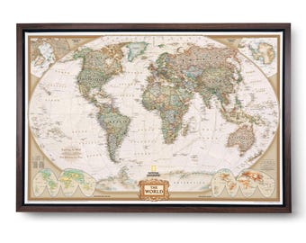 Mapa mundial con chinchetas: estilo oceánico antiguo de National Geographic