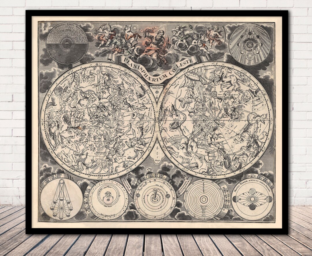 即決アンティーク、天球図、天文、Astronomy星図、天体観測1886
