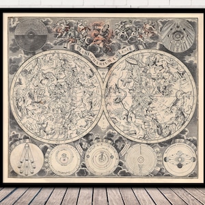 Antique 1744 Celestial Map "Planisphaerium Coeleste" - Old Constellation Astronomy Chart | Old Star Chart Zodiac Print | Vintage Canvas