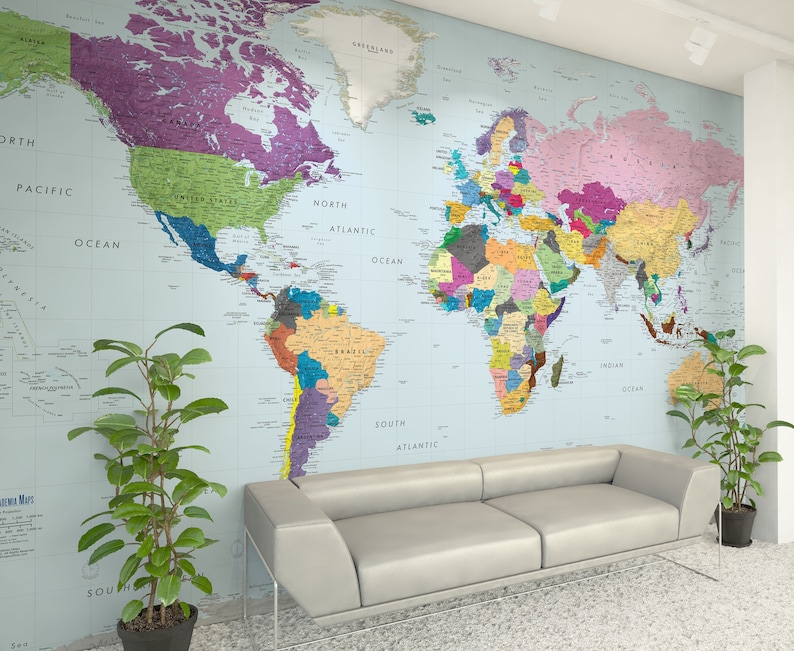 Colorful Giant World Map Mural: Peel & Stick Removable Wallpaper for ...