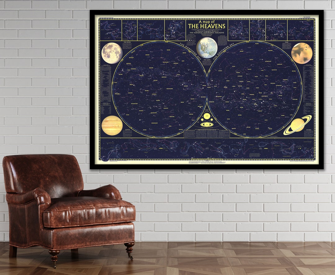 National Geographic 1957 Vintage Map of the Heavens National Geographic 1957 Vintage Map of the Heavens