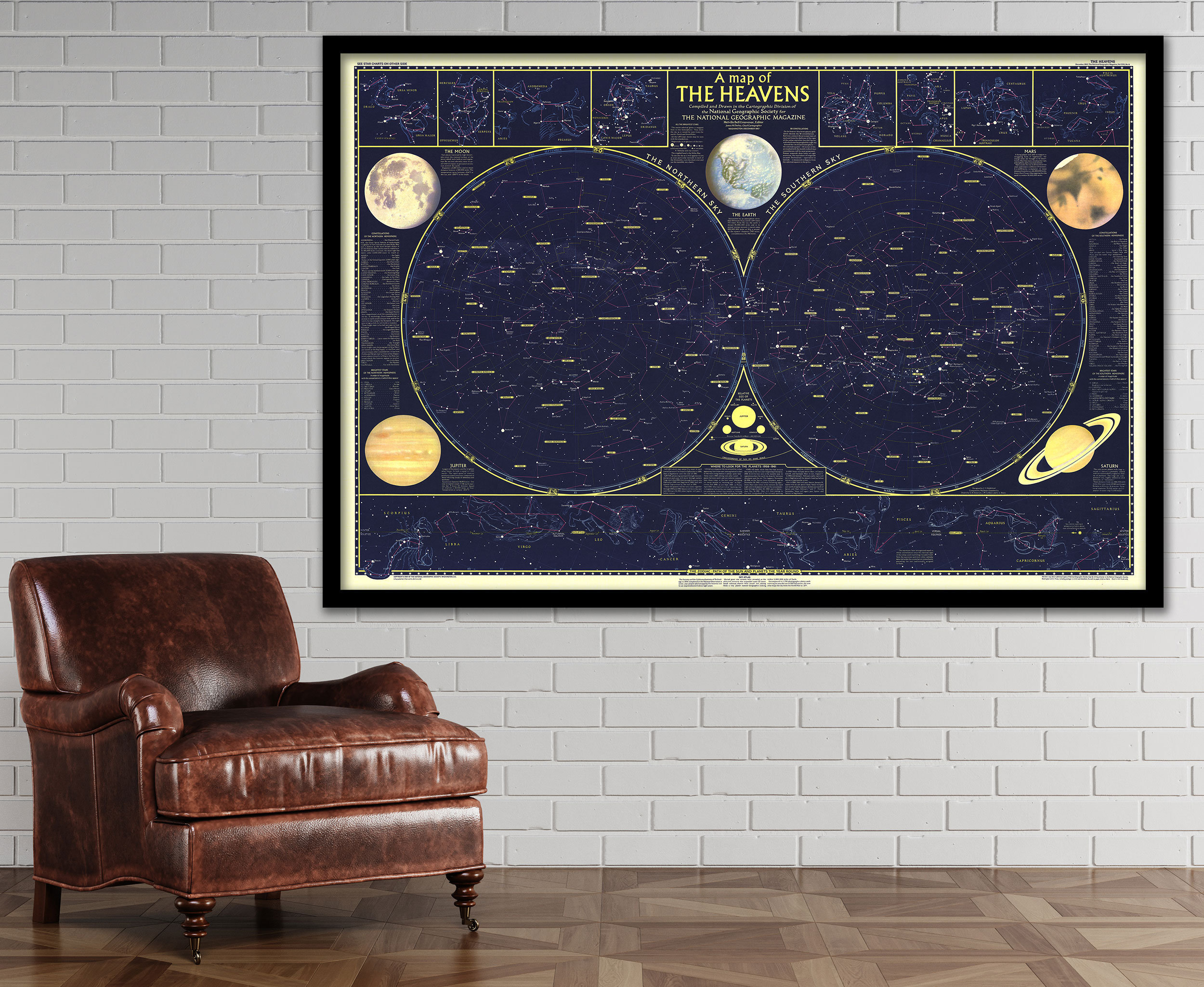 National Geographic 1957 Vintage Map of the Heavens National Geographic 1957 Vintage Map of the Heavens