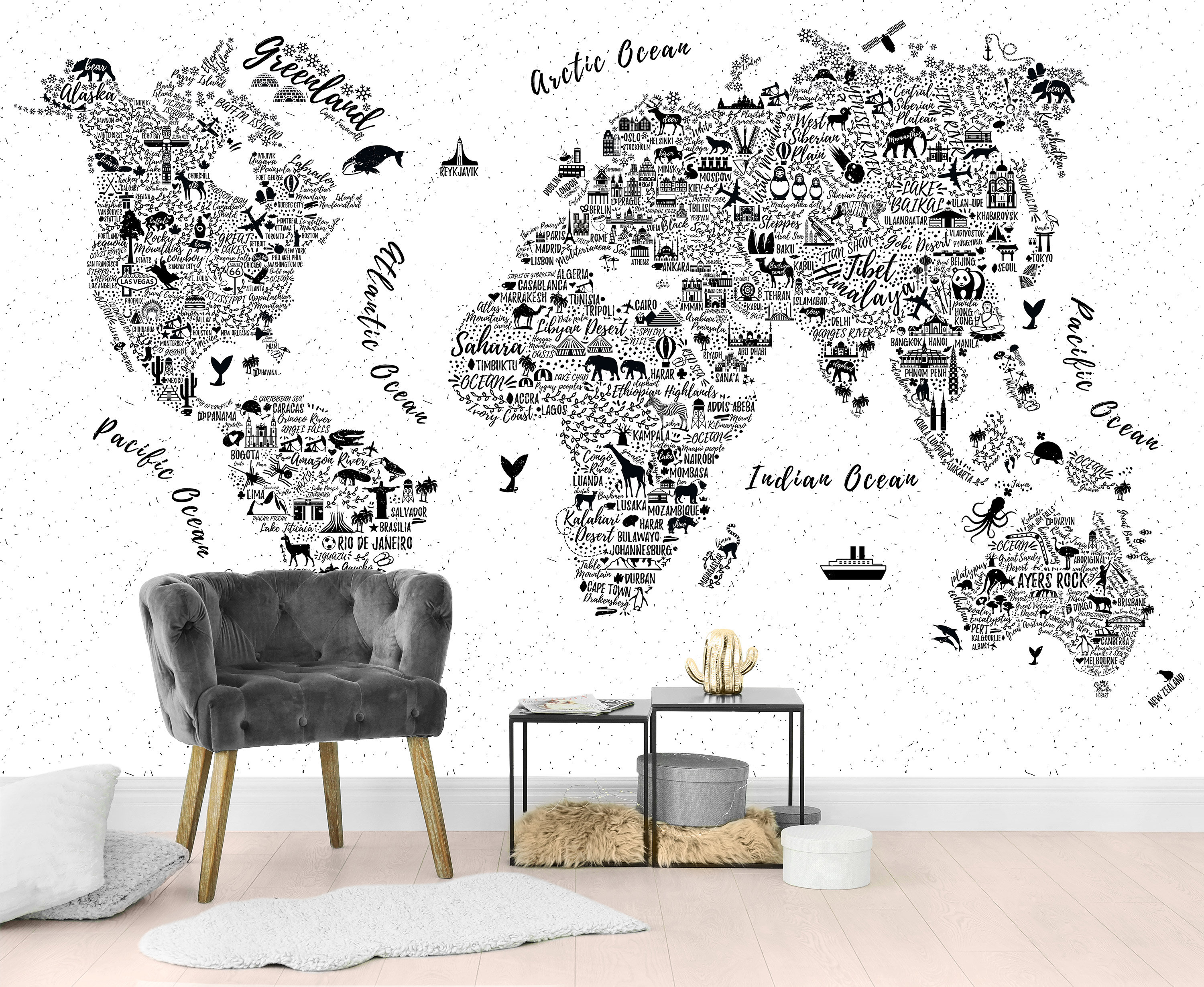 World Maps: World Map on Globe Mural - Removable Wall Adhesive Wall Decal Large