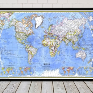 National Geographic Vintage 1975 World Map Fine Art Reproduction Old Map Print - |Vintage Wall Map Poster|