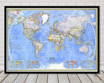 World Map Print: Vintage 1975 National Geographic - Historic Wall Art