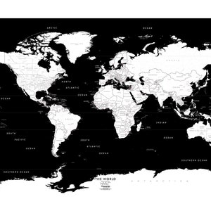 World Map Decal World Map Wallpaper Black and White World - Etsy