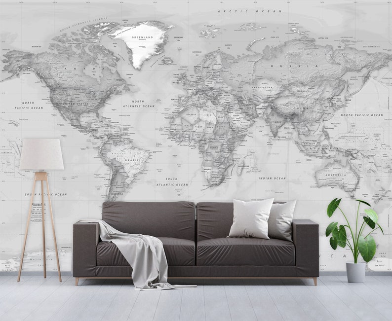 Wall Sized World Map Wall Mural Removable Wallpaper Map of Etsy