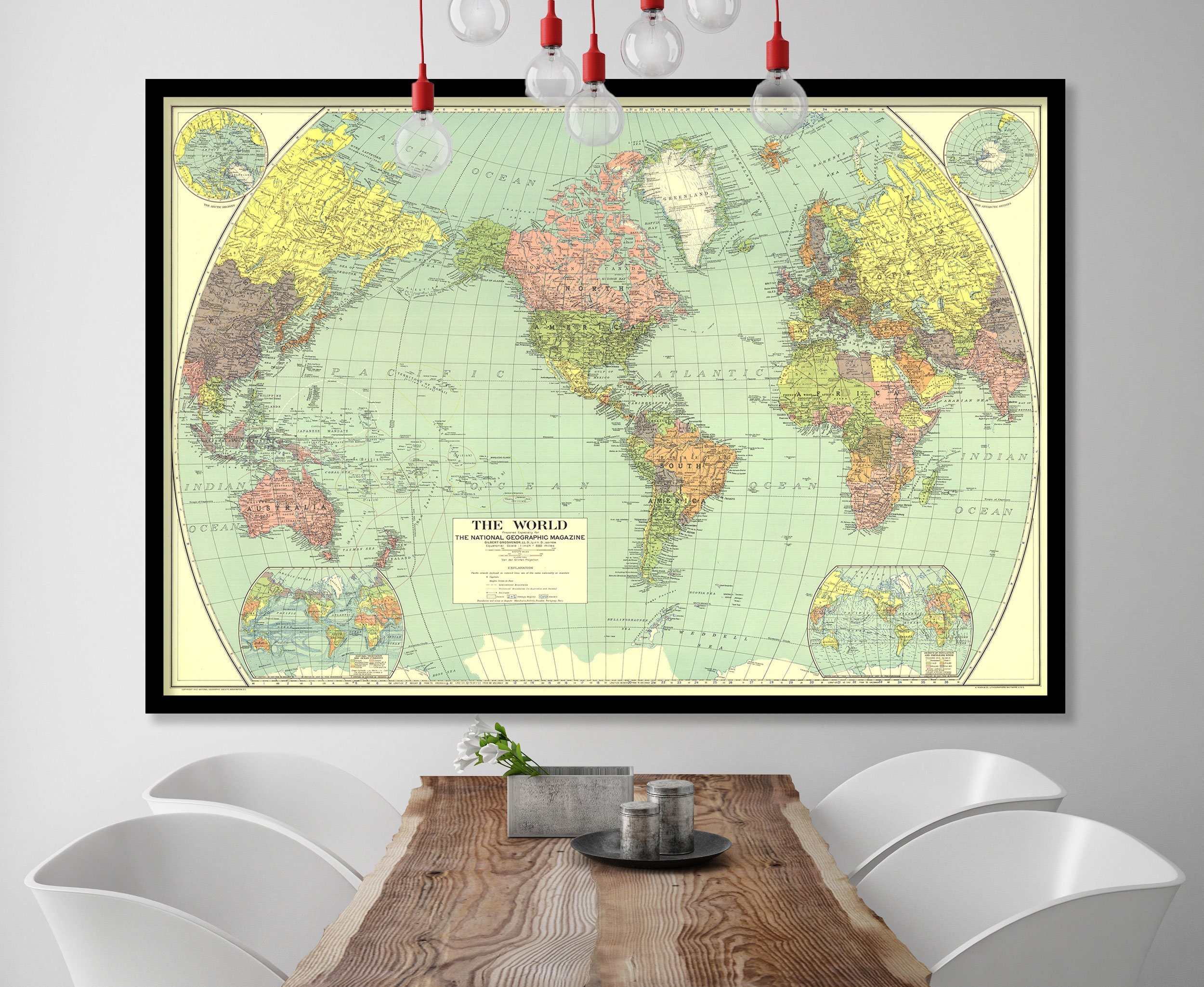 National Geographic Vintage 1932 World Map Fine Art Etsy