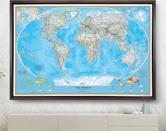 National Geographic Travel Map - Push Pin Canvas with Blue Ocean