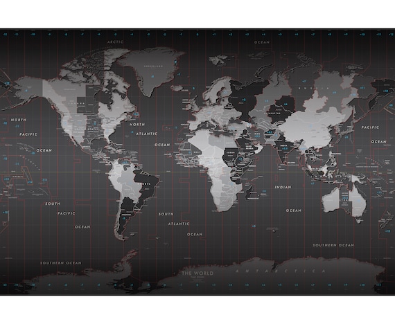 Carte du monde et zones horaires Wall Art Auto Adhésif En Vinyle Autocollant Poster Multi Taille 