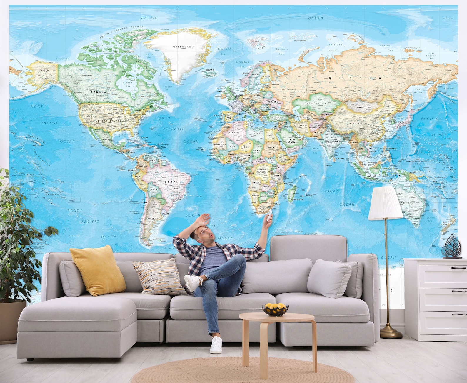 Giant World Map Wall Mural Removable Wallpaper Map of the Etsy Canada