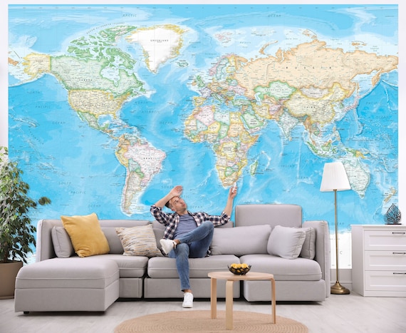 Abstract World Map Nation 3D Wallpaper Wall Decals Wall Art Print Mural  Home Decor Indoor Office Business Deco