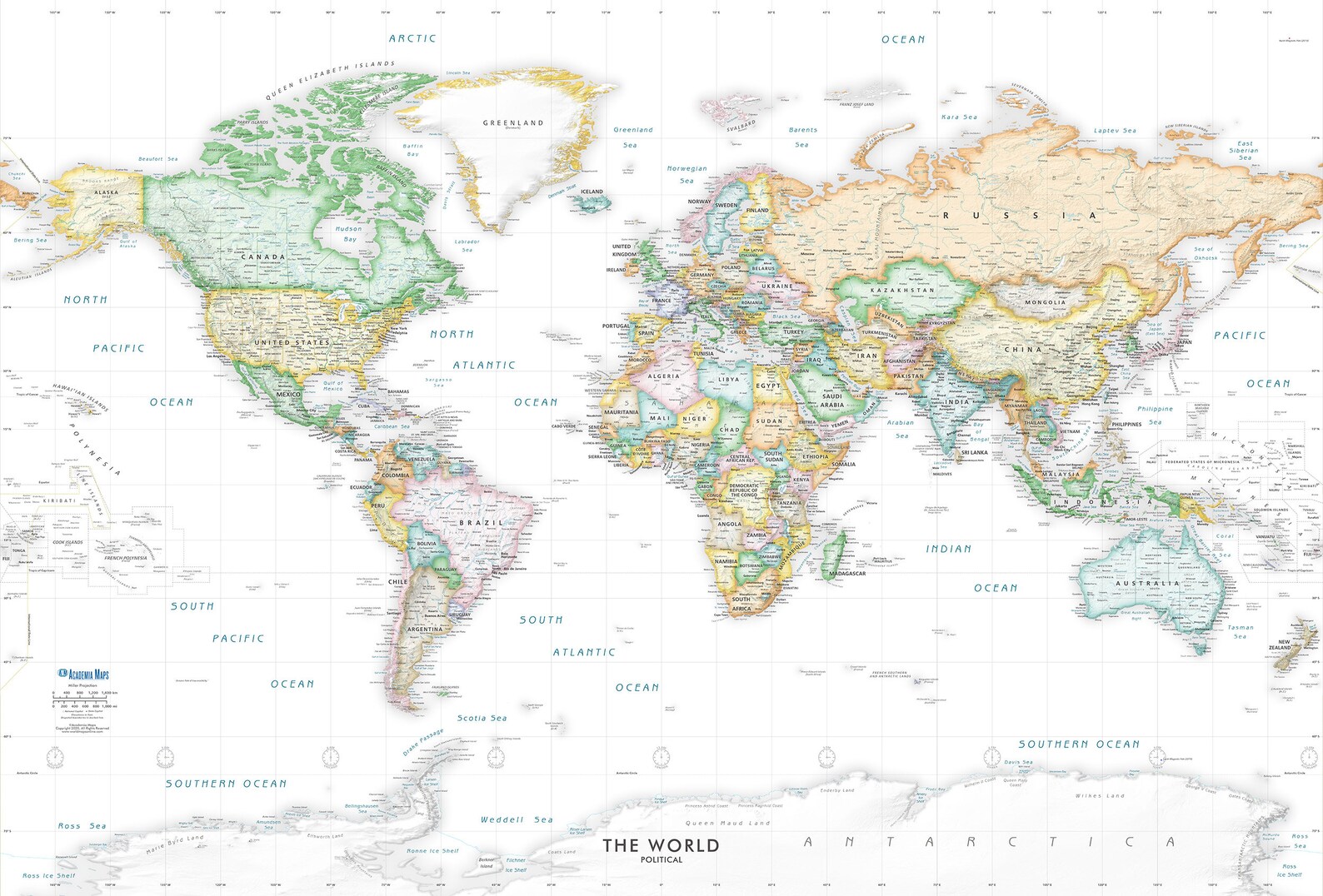 Removable Wallpaper World Map Wall Mural White Ocean - Etsy