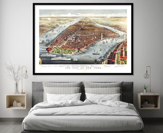 Vintage New York City Map - 1876 Panoramic Manhattan View - Etsy