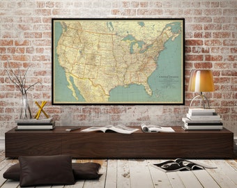 1933 Map of the US from National Geographic Vintage Map Collection - Fine Art Reproduction Old Map Print - |Vintage Wall Map Art Poster|