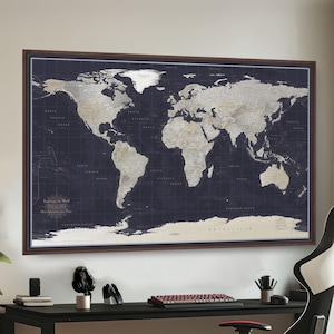 Landkarte Weltkarte - Erdtöne Weltkarte - Geschenk für Reisende - Weltkarte Dekor - Landkarte - Canvas Mapper