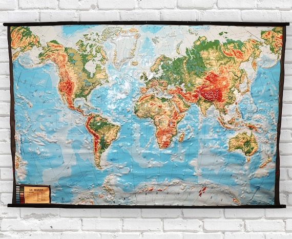Tableau en liège - Toile - Carte du monde topographique