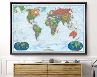 World Travel Map: Push Pin Canvas with Personalized Title (Framed or Gallery Wrap)