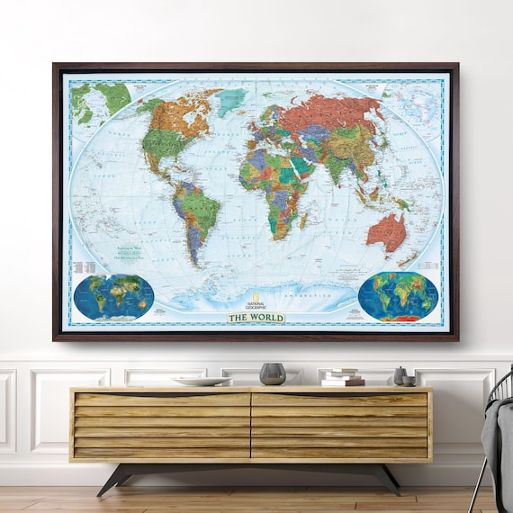 World Travel Map: Push Pin Canvas with Personalized Title (Framed or Gallery Wrap)