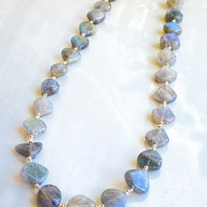 Labradorite necklace, gray gemstone jewelry, heart bead necklace, neck stack, natural stone jewelry, long gemstone bead necklace, handmade image 1