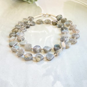Labradorite necklace, gray gemstone jewelry, heart bead necklace, neck stack, natural stone jewelry, long gemstone bead necklace, handmade image 3