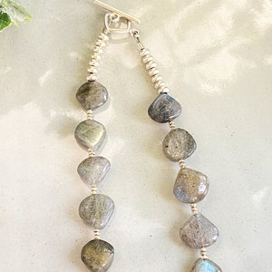 Labradorite necklace, gray gemstone jewelry, heart bead necklace, neck stack, natural stone jewelry, long gemstone bead necklace, handmade image 6