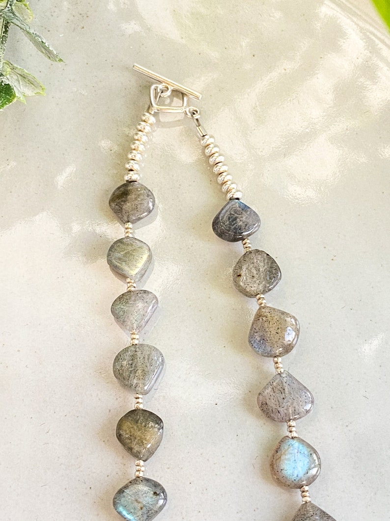 Labradorite necklace, gray gemstone jewelry, heart bead necklace, neck stack, natural stone jewelry, long gemstone bead necklace, handmade image 6