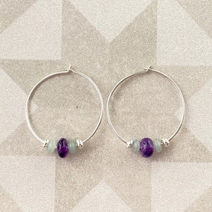 Créole en argent, boucle d'oreille en amazonite, créole de boucle d'oreille légère, cadeaux à moins de 40 dollars, cadeaux pour les amateurs de boucles d'oreilles, boucle d'oreille en perle violette image 8