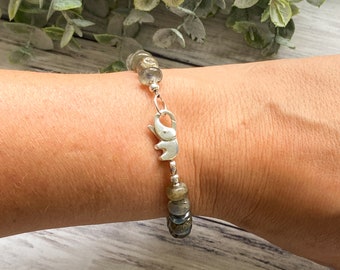 Silver elephant bracelet, elephant jewelry, sterling elephant clasp, gifts under 75 dollars, elephant lover gift, labradorite bracelet