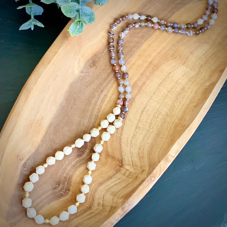 Botswana agate riverstone necklace long beaded jewelry | Etsy