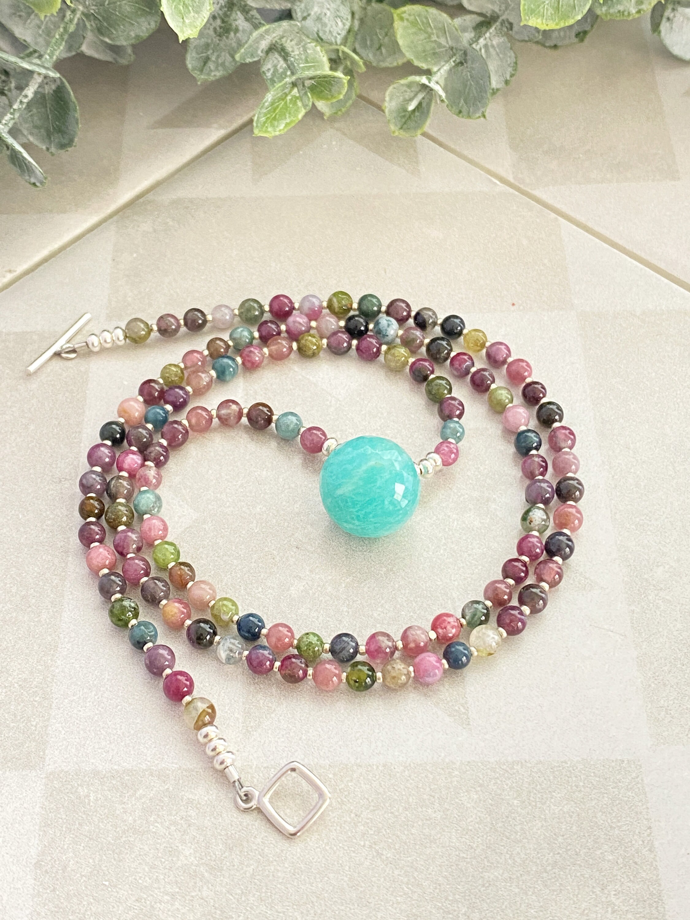 Watermelon Tourmaline Necklace, Long Boho Gemstone Bead Necklace, October  Birthstone Necklace, ite Drop Pendant, Bead Necklace Gift 