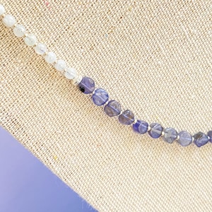 Iolite & moonstone necklace, bead wrap bracelet, purple stone necklace, handmade silver jewelry, coin gemstone neck stack, boho lux necklace