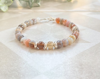 Botswana agate bracelet, boho jewelry, brown gemstone bracelet, handmade jewelry gift, sterling clasp, wrist stack, gemstone bead bracelet