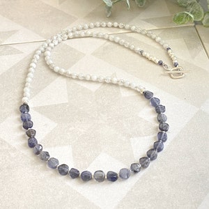 Delicate iolite & moonstone bead necklace, purple gemstone necklace, beaded stacking necklace, multi wrap bracelet, boho lux bead jewelry