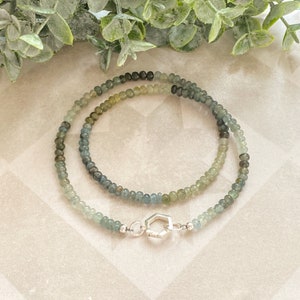 Moss Aquamarine Necklace: Sterling Silver Clasp, Green Ombre Bead