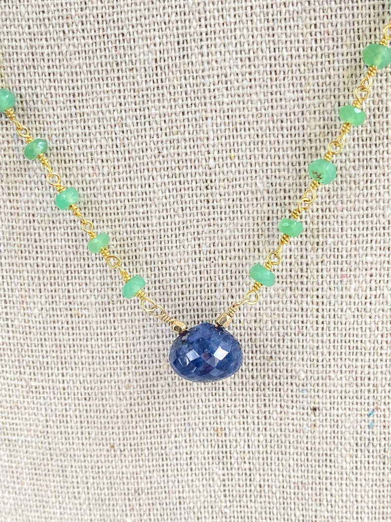 Bijoux bohèmes avec pierres de saphir naturels, collier semi-précieux, long collier bohème de perles, collier de perles, bijoux en chaîne en fil d'or image 1