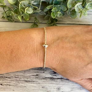 Dainty Sterling Silver Heart Bracelet: Beaded Minimalist Design