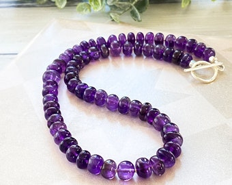 Amethyst bead necklace,  February amethyst birthstone jewelry, christmas jewelry gift, chunky gemstone necklace, boho purple necklace stack