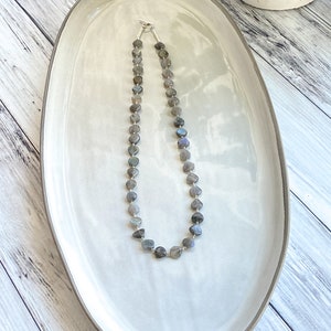 Labradorite necklace, gray gemstone jewelry, heart bead necklace, neck stack, natural stone jewelry, long gemstone bead necklace, handmade image 5