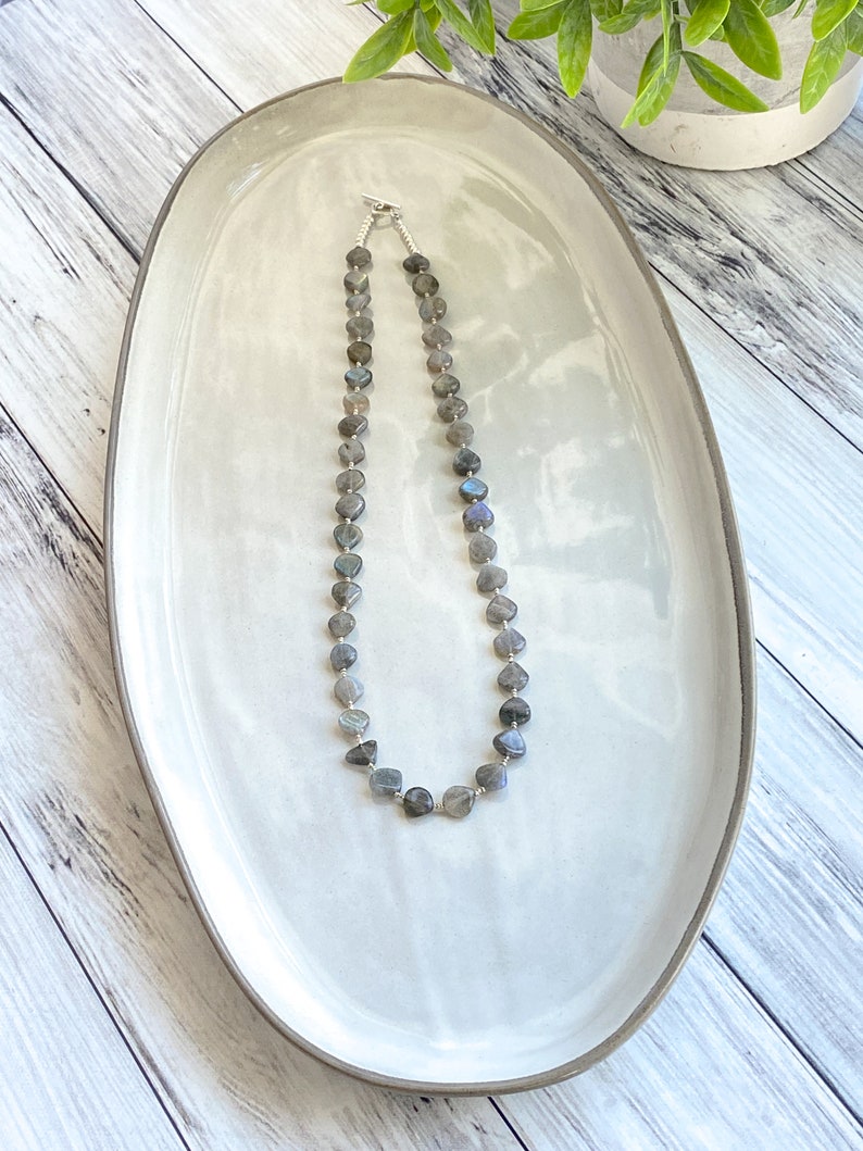 Labradorite necklace, gray gemstone jewelry, heart bead necklace, neck stack, natural stone jewelry, long gemstone bead necklace, handmade image 5